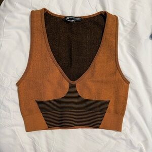 Zara Rust Brown Knit V-Neck Crop Tank